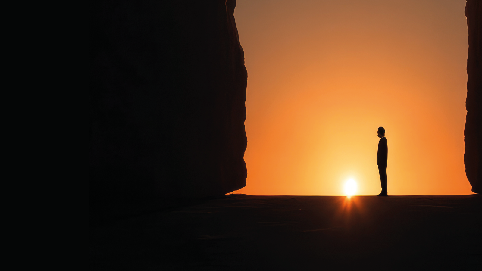 Silueta frente al desierto al atardecer